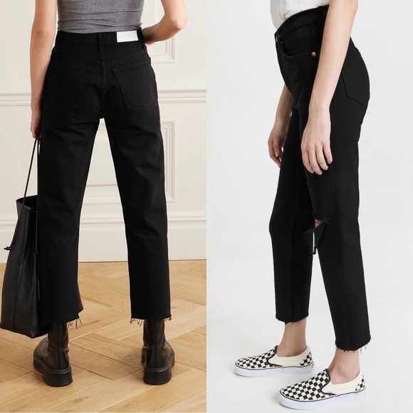 NWT RE/DONE 70s High Rise Rip Knee Raw Hem Ankle Crop Stovepipe Straight Jean 26 - Picture 5 of 13